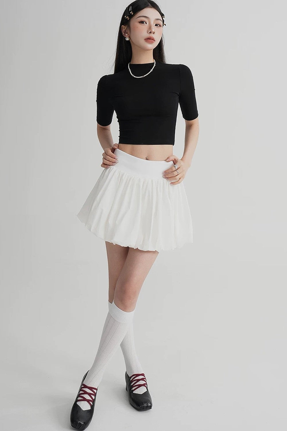 Cropped High Neck Short Sleeve Top