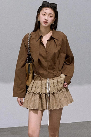 Cropped Lace-Up Cotton Shirt