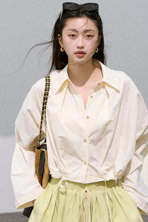 Cropped Lace-Up Cotton Shirt