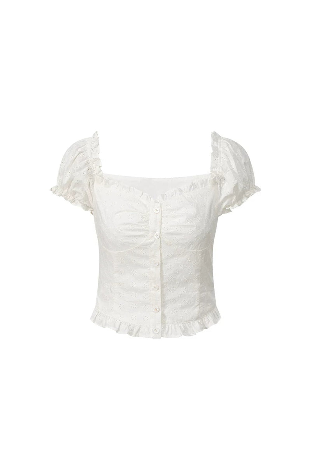 Cropped One-Shoulder Puff Sleeve Blouse