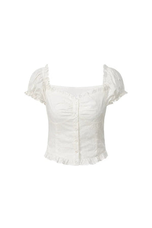 Cropped One-Shoulder Puff Sleeve Blouse