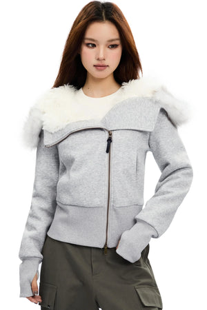 Cropped Slim Fit Fur Collar Cotton Jacket