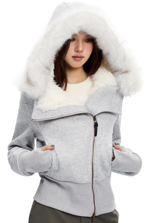 Cropped Slim Fit Fur Collar Cotton Jacket