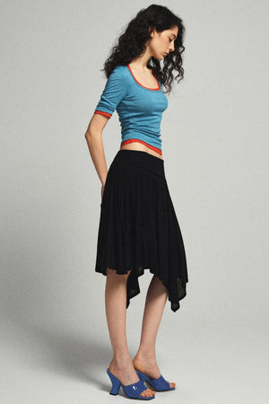 Cropped U-Neck Wool Blend Tee