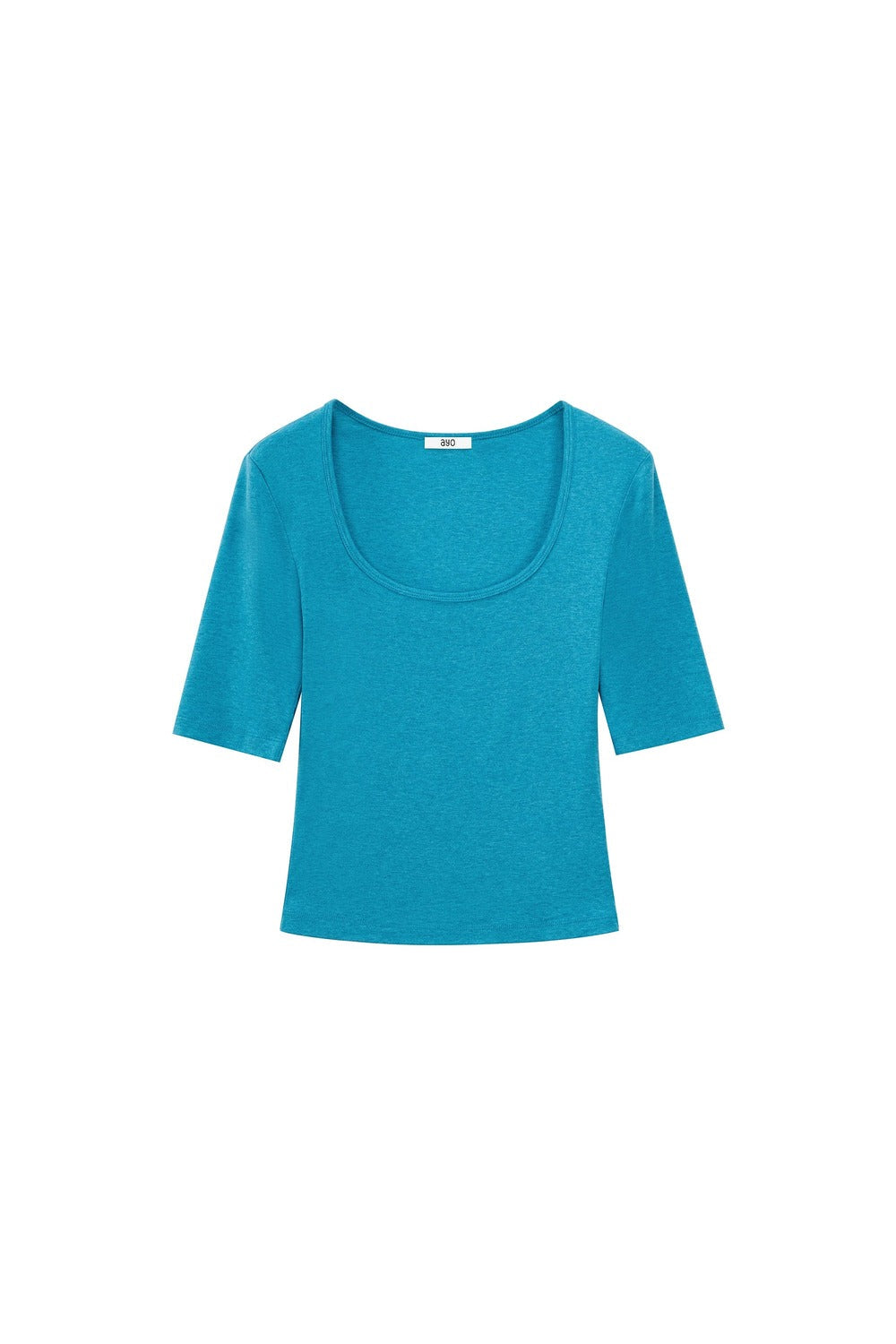 Cropped U-Neck Wool Blend Tee