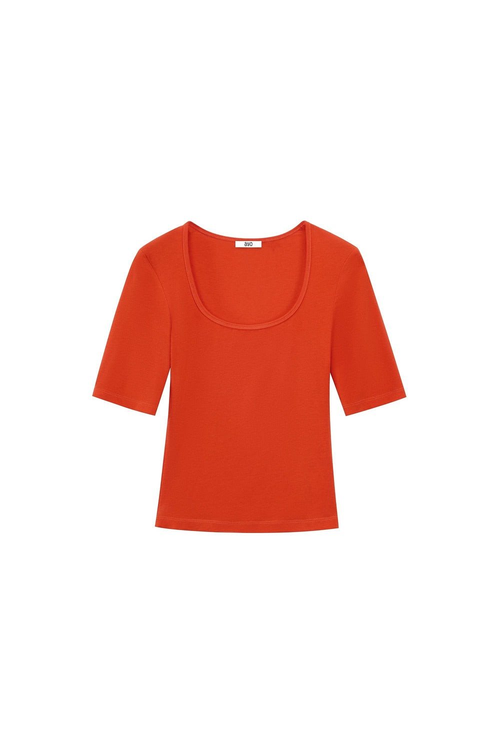 Cropped U-Neck Wool Blend Tee