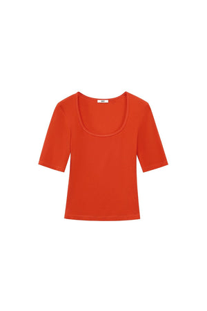 Cropped U-Neck Wool Blend Tee