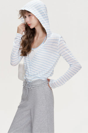 Cross V-Neck Striped Long-Sleeve T-Shirt