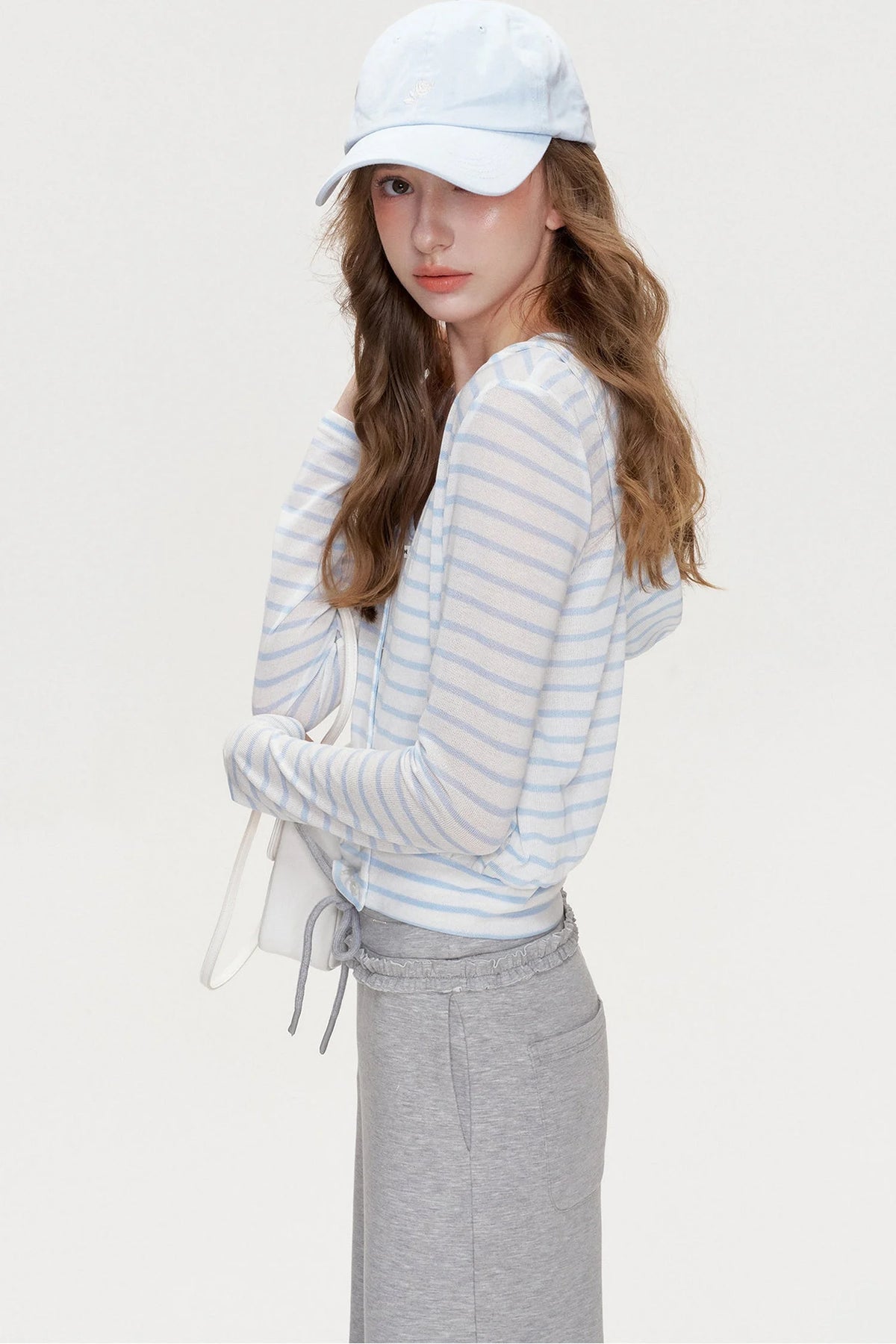 Cross V-Neck Striped Long-Sleeve T-Shirt