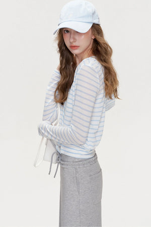 Cross V-Neck Striped Long-Sleeve T-Shirt