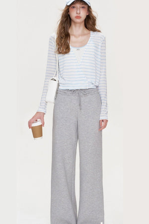 Cross V-Neck Striped Long-Sleeve T-Shirt