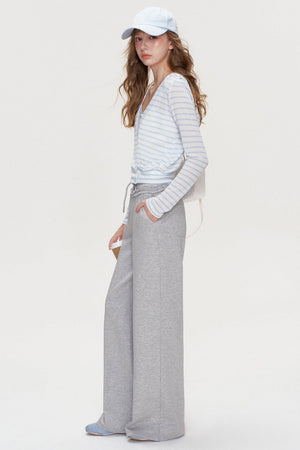 Cross V-Neck Striped Long-Sleeve T-Shirt