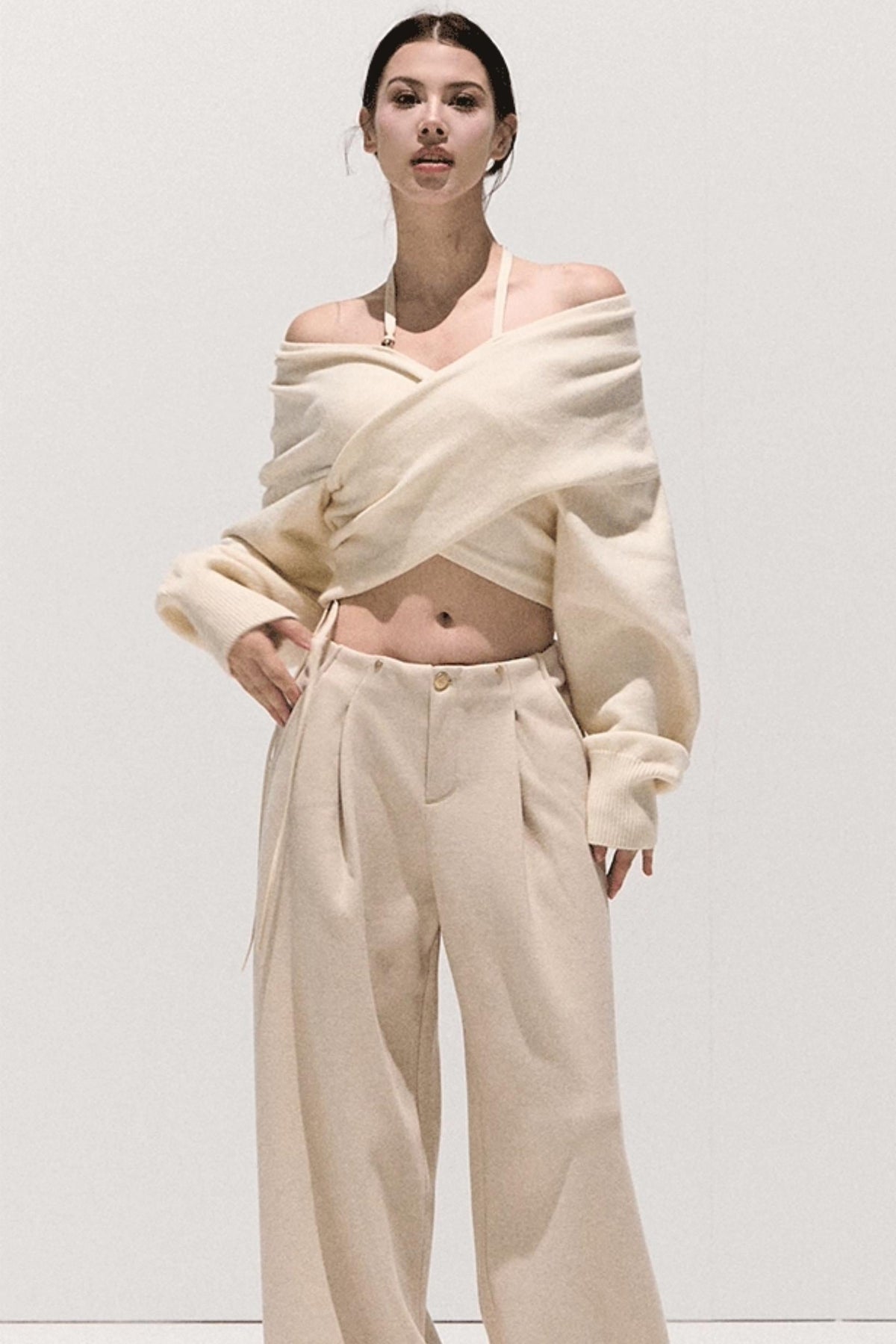 Cross-Waist Cropped Sweater