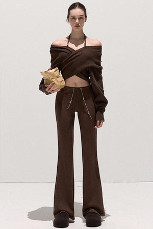 Cross-Waist Cropped Sweater