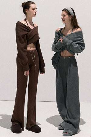 Cross-Waist Cropped Sweater
