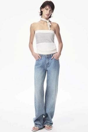 Curri White Striped Tube Top