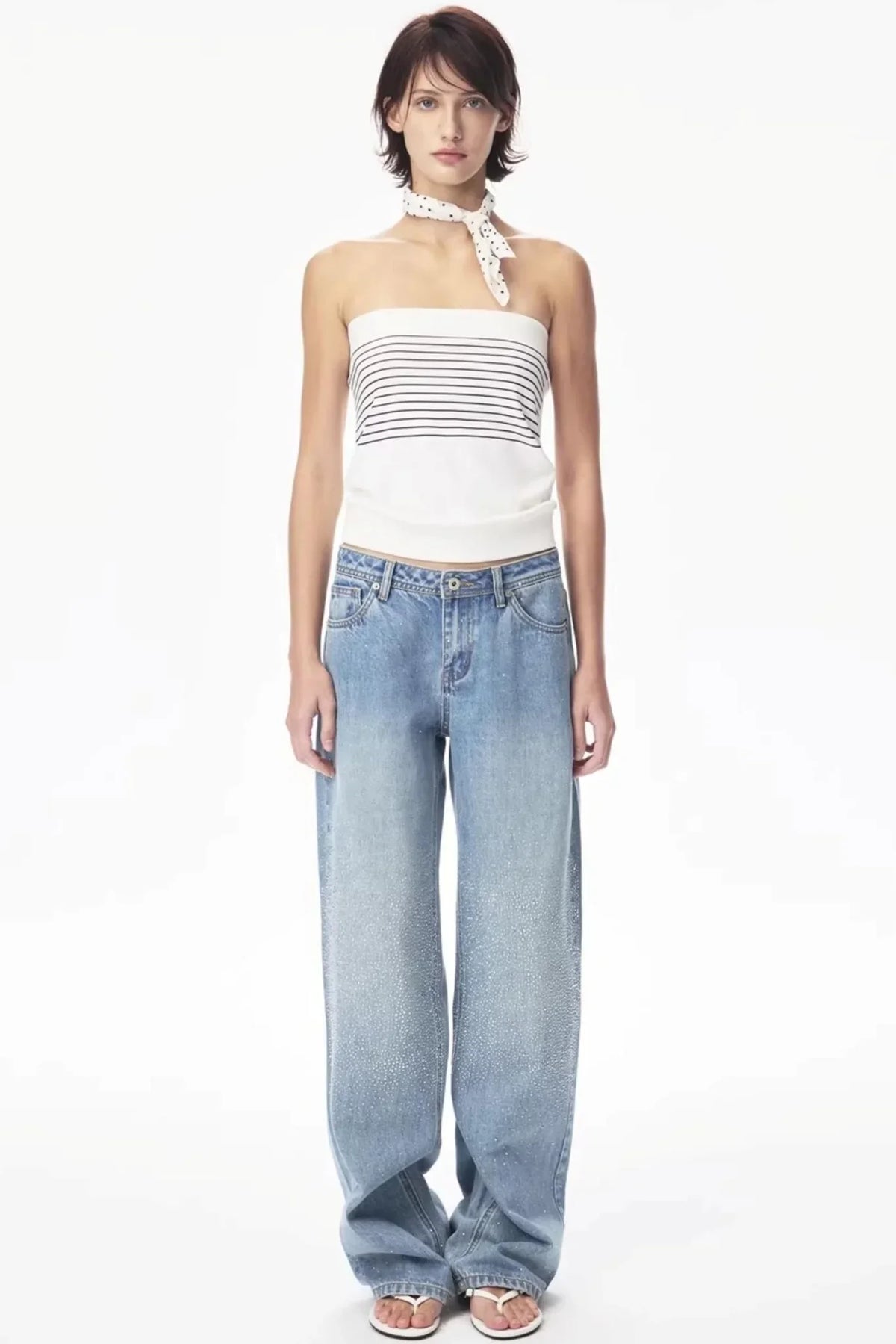 Curri White Striped Tube Top