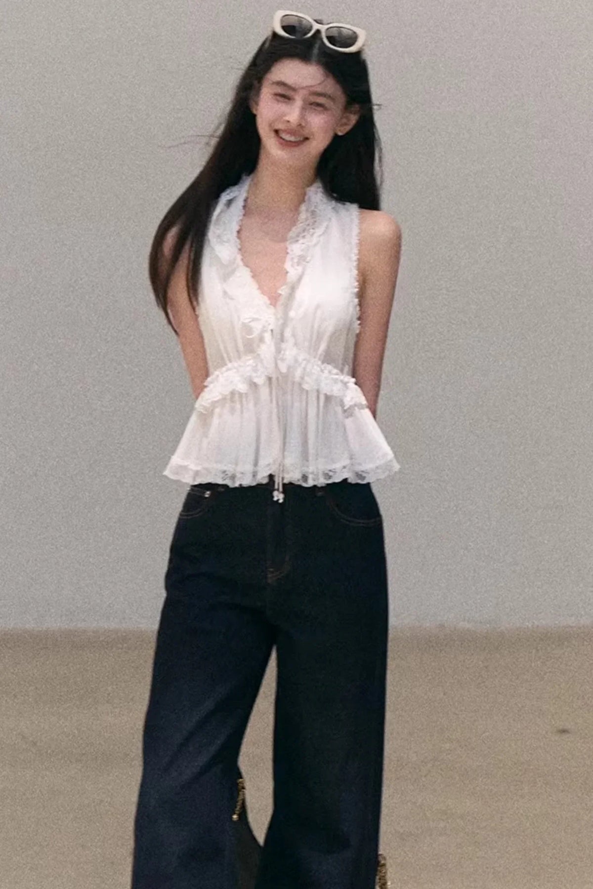 Custom-Dyed Lace Silk Top