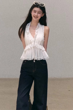 Custom-Dyed Lace Silk Top