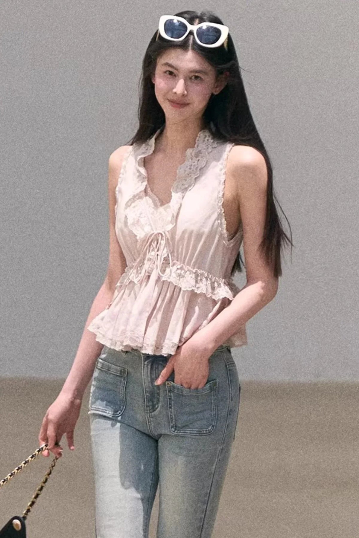 Custom-Dyed Lace Silk Top