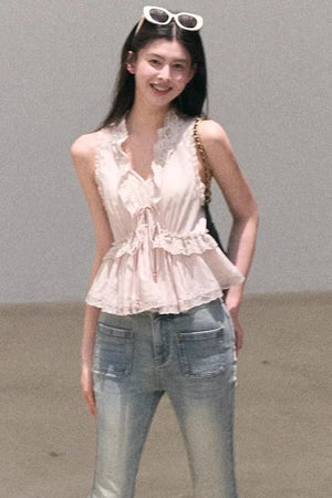 Custom-Dyed Lace Silk Top