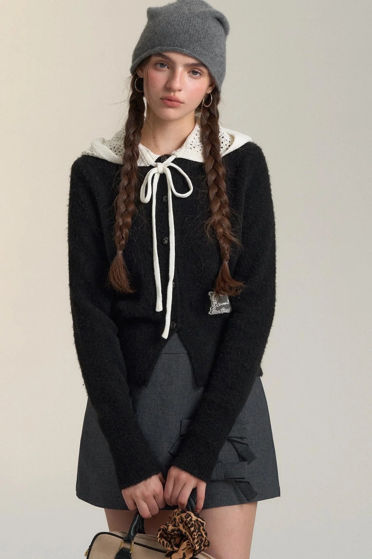 Cut-Out Hooded Knit Cardigan