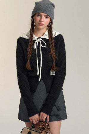 Cut-Out Hooded Knit Cardigan