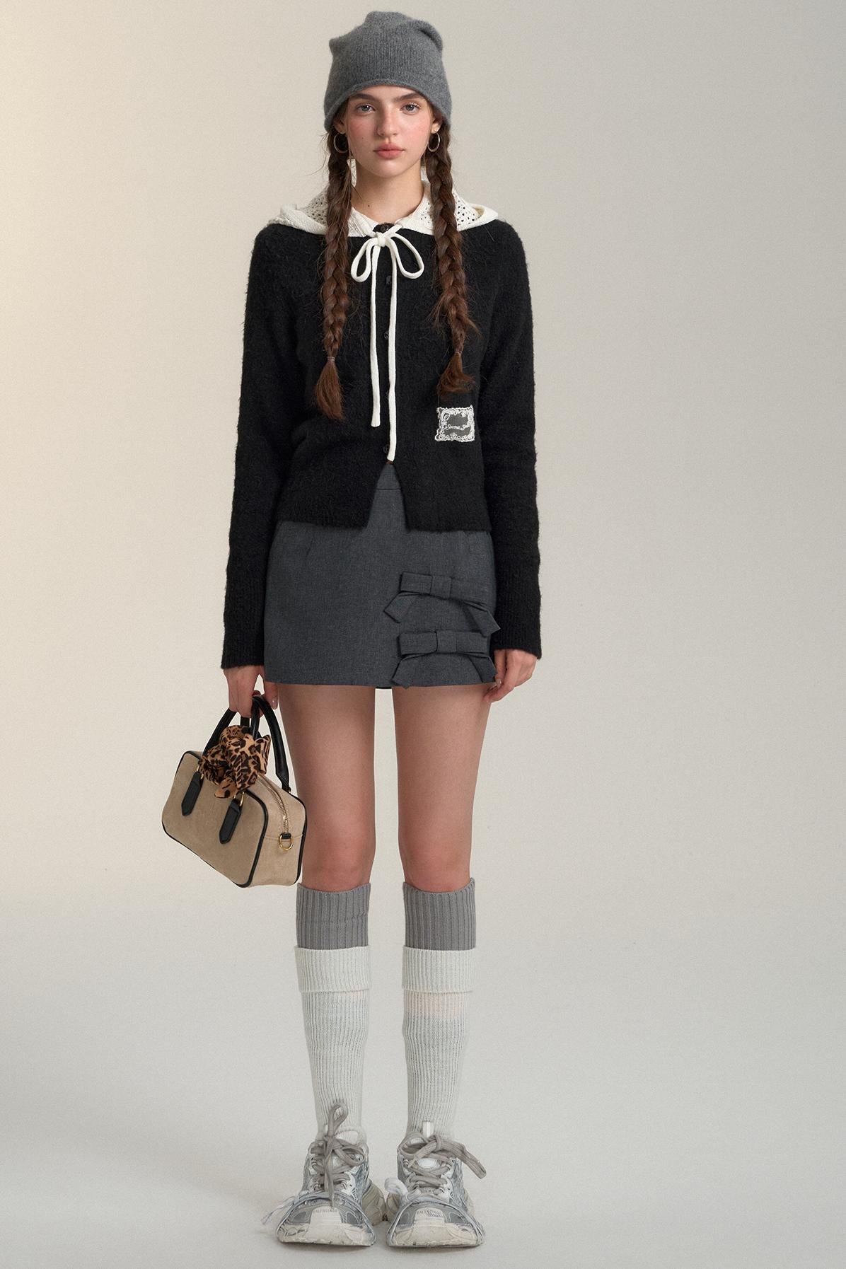 Cut-Out Hooded Knit Cardigan