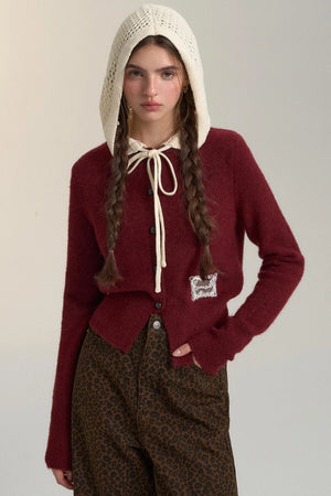 Cut-Out Hooded Knit Cardigan
