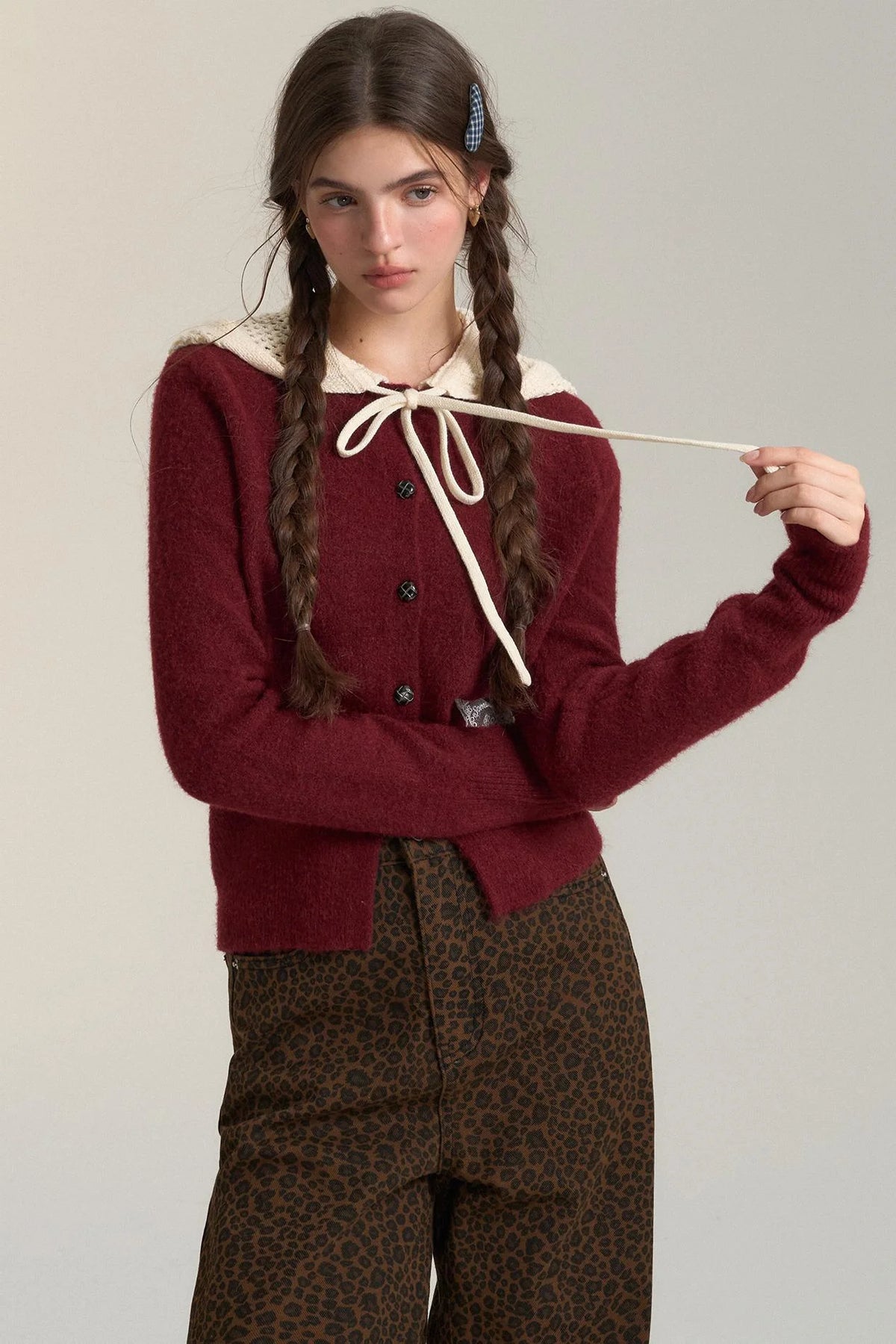 Cut-Out Hooded Knit Cardigan