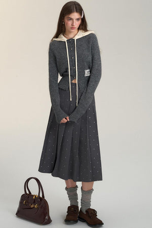 Cut-Out Hooded Knit Cardigan