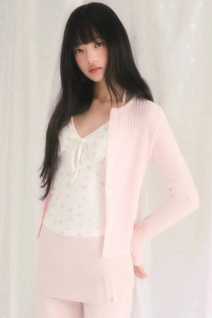 Cut Out Jacquard Knit Cardigan Set-Up