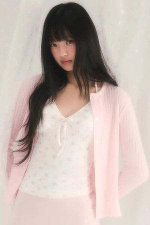 Cut Out Jacquard Knit Cardigan Set-Up
