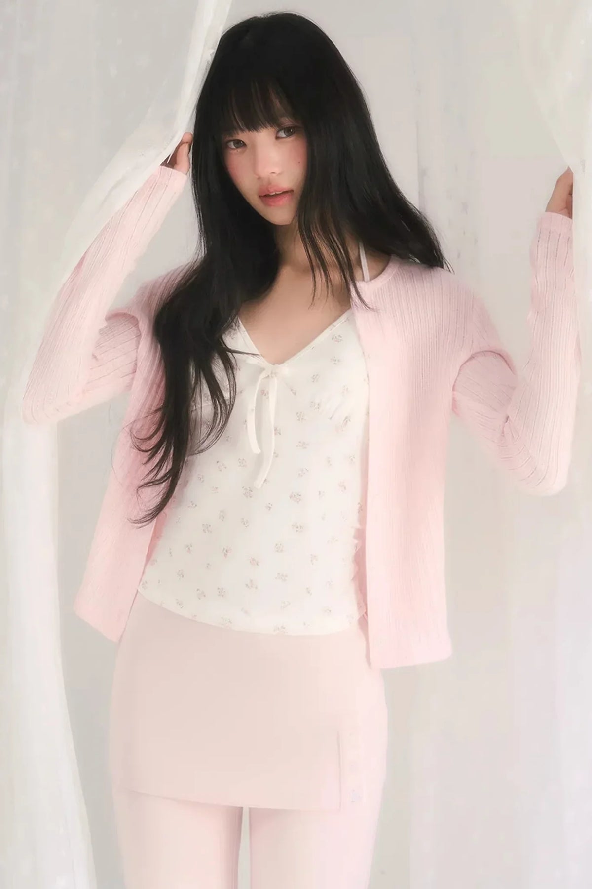 Cut Out Jacquard Knit Cardigan Set-Up