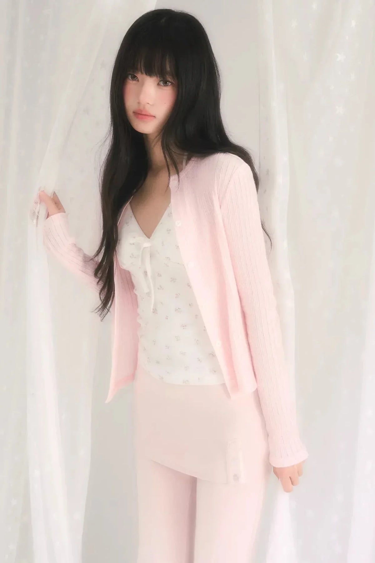 Cut Out Jacquard Knit Cardigan Set-Up
