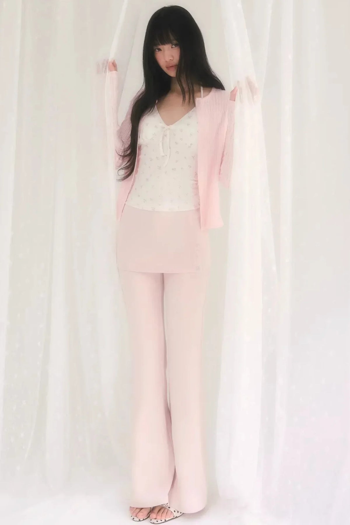 Cut Out Jacquard Knit Cardigan Set-Up