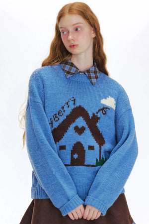 Cute Little House Round Neck Sweater