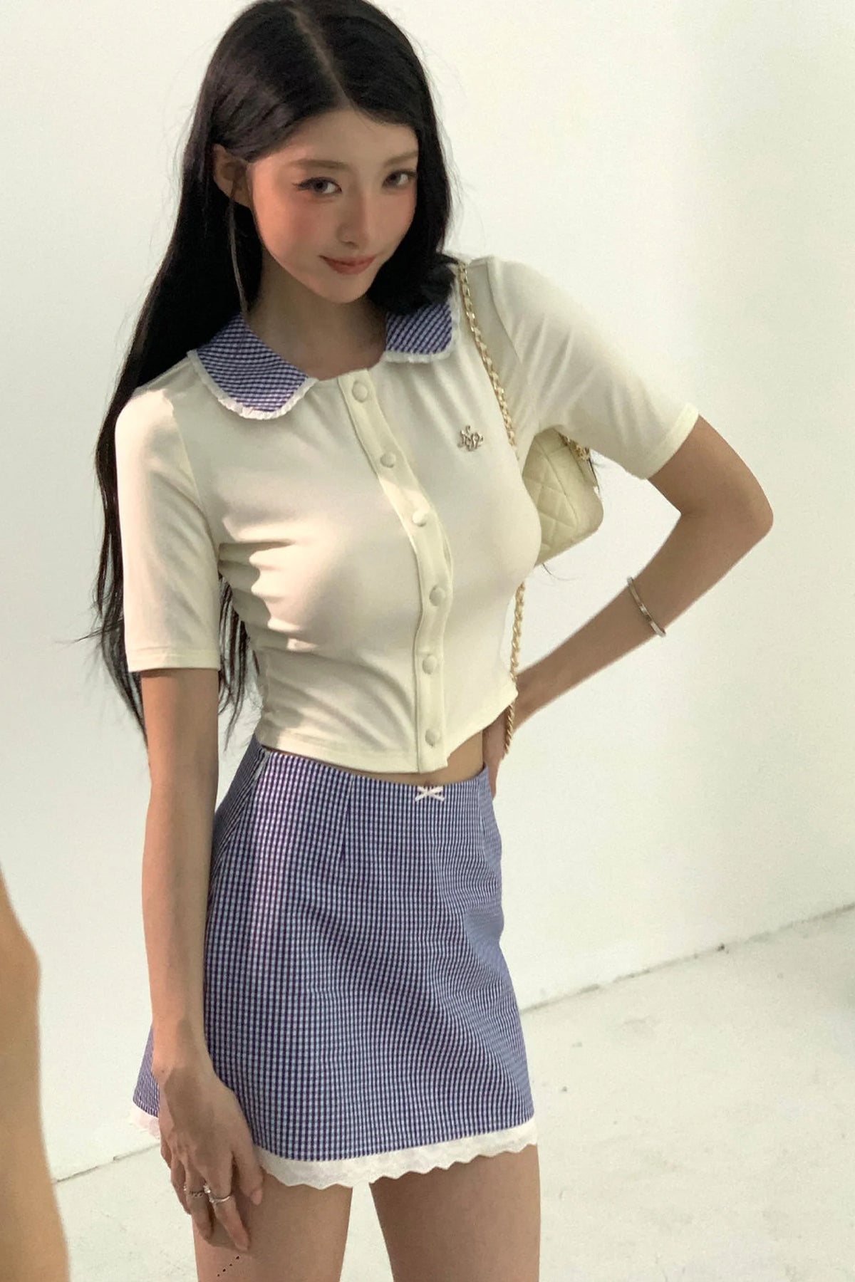Daffodil Knit Top and Plaid Skirt Set-Up