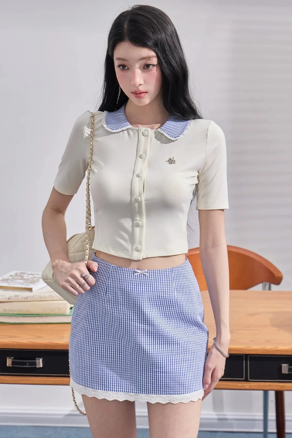 Daffodil Knit Top Plaid Skirt Set-Up