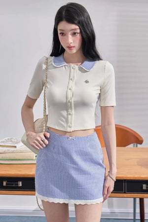 Daffodil Knit Top Plaid Skirt Set-Up