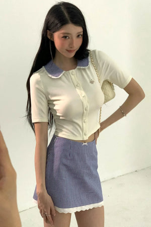 Daffodil Knit Top Plaid Skirt Set-Up