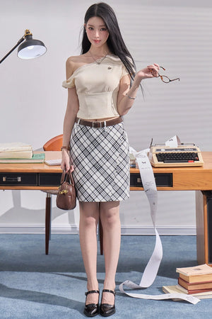 Daffodils Off-Shoulder Plaid Set-Up