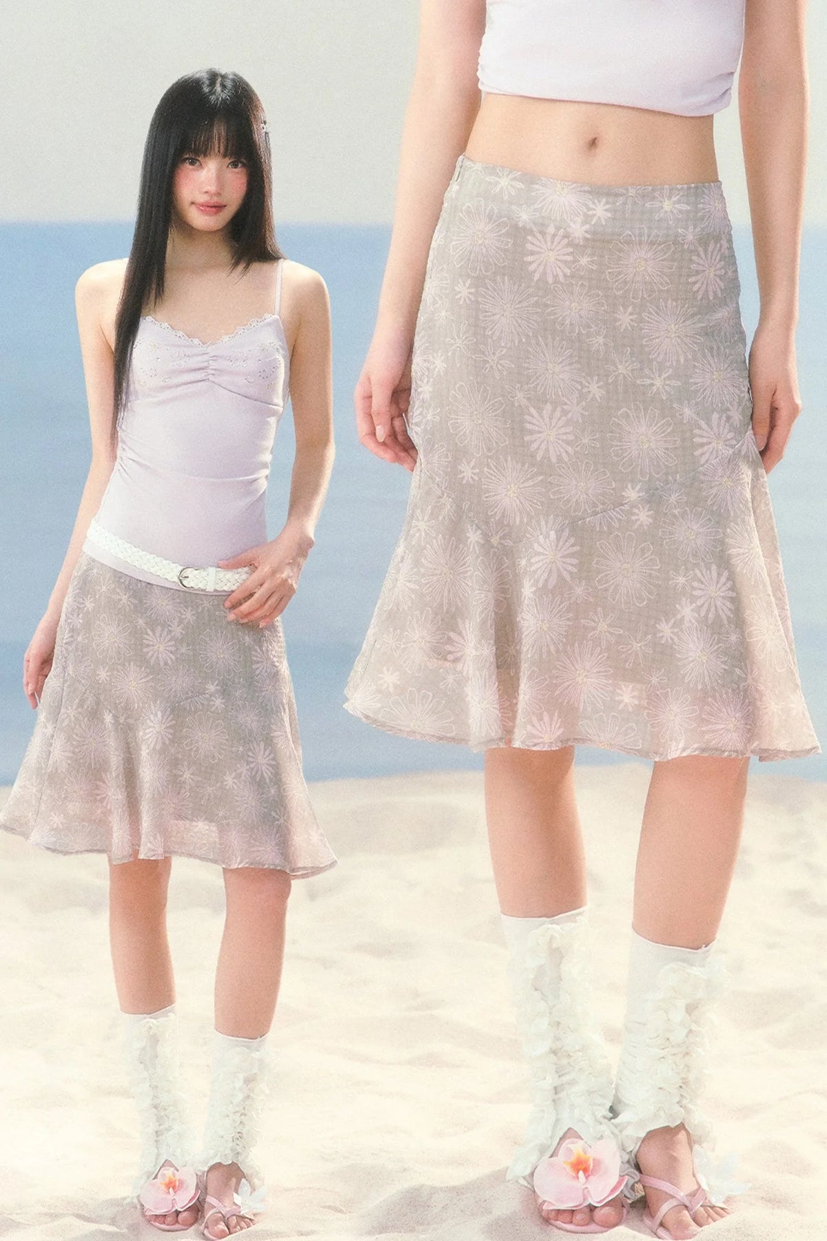 Daisy Floral Chiffon Fishtail Skirt