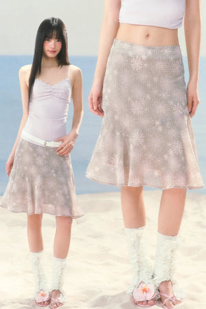 Daisy Floral Chiffon Fishtail Skirt