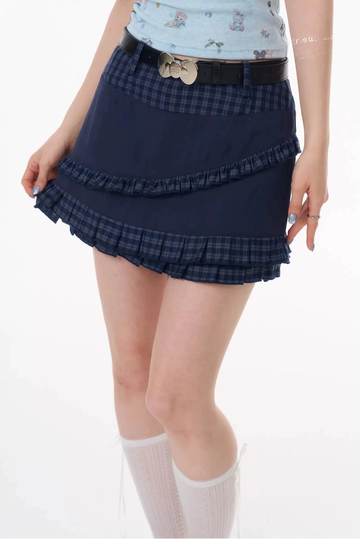 Dark Blue Plaid Pleated Skirt