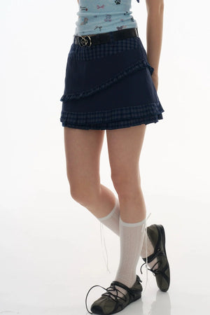 Dark Blue Plaid Pleated Skirt