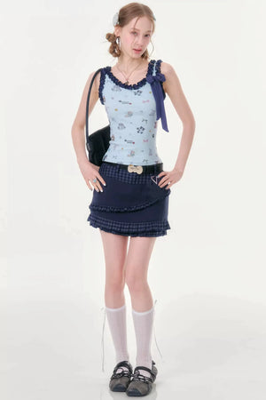 Dark Blue Plaid Pleated Skirt