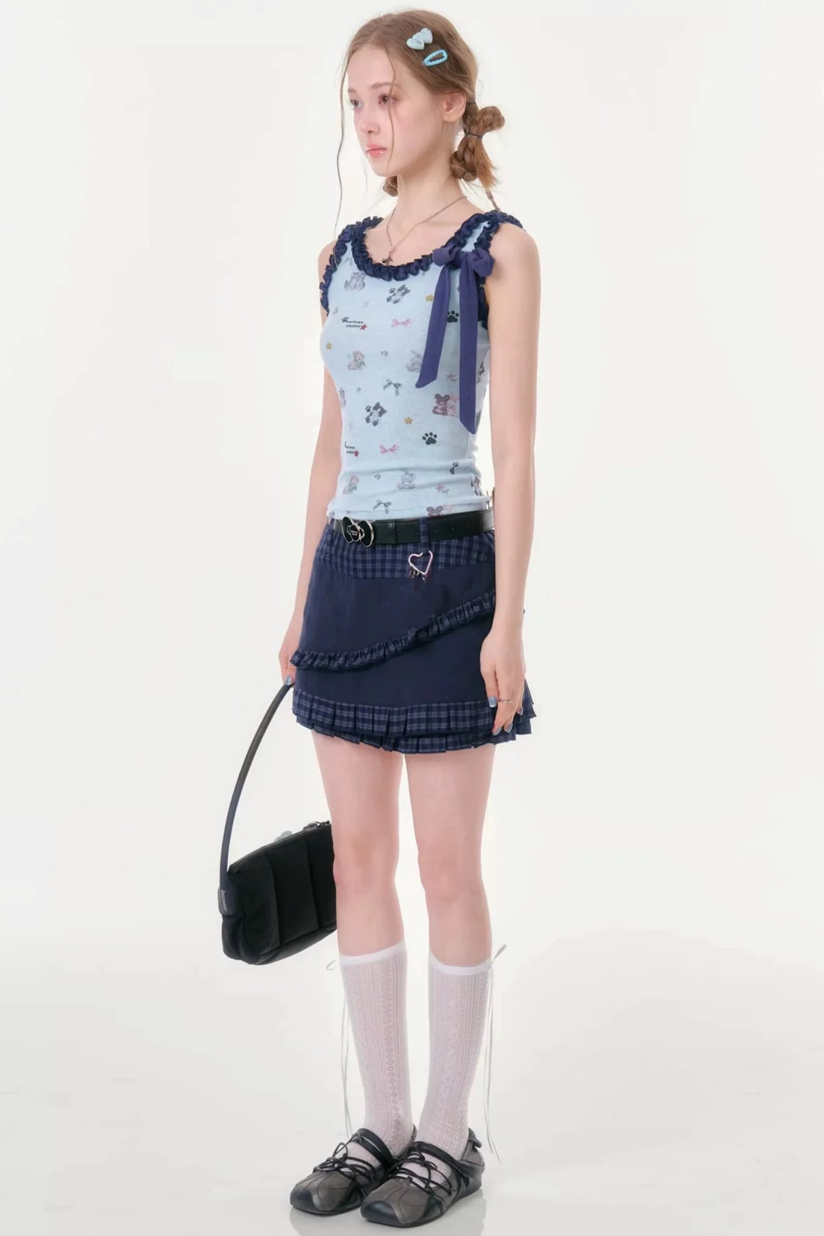 Dark Blue Plaid Pleated Skirt