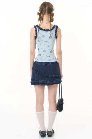 Dark Blue Plaid Pleated Skirt
