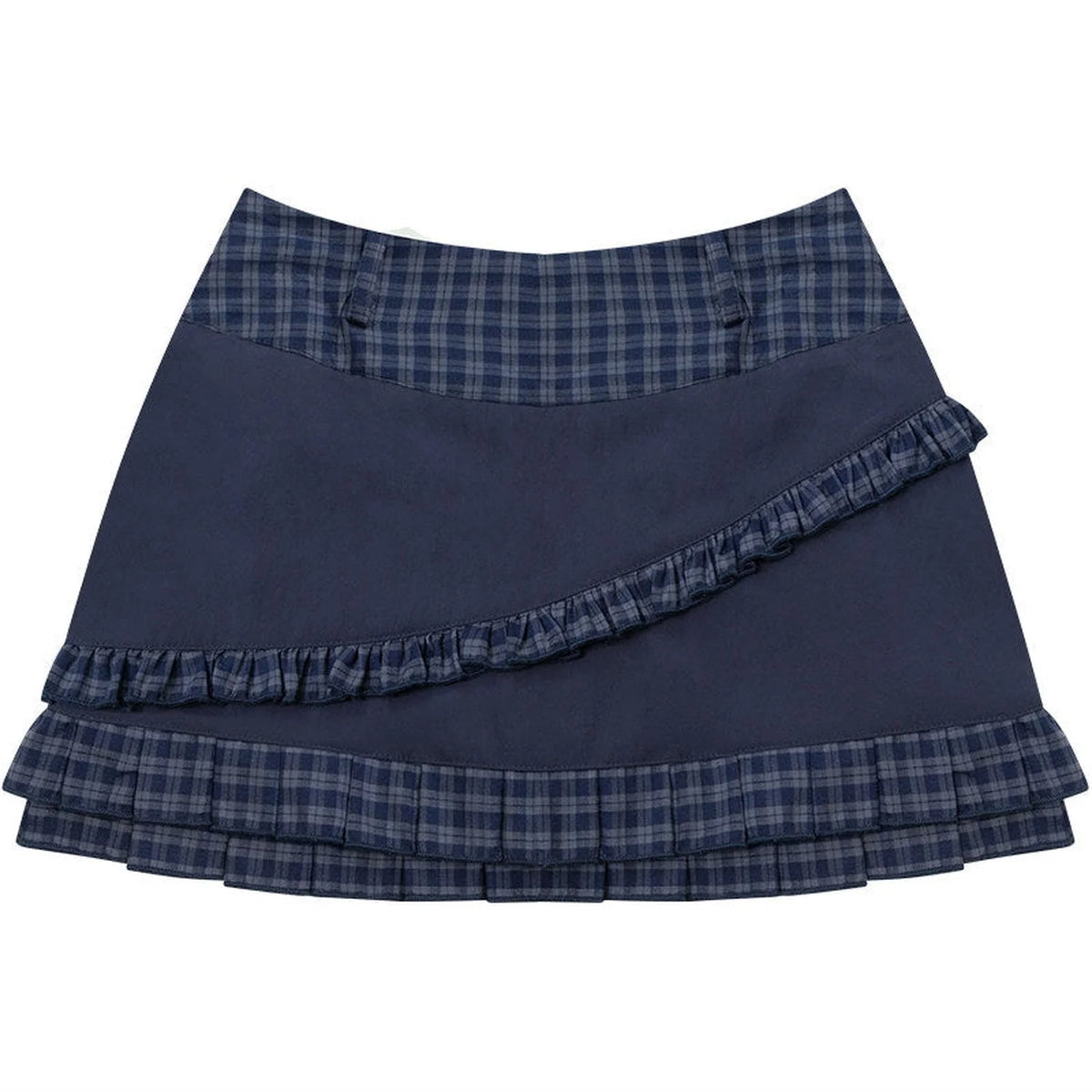Dark Blue Plaid Pleated Skirt